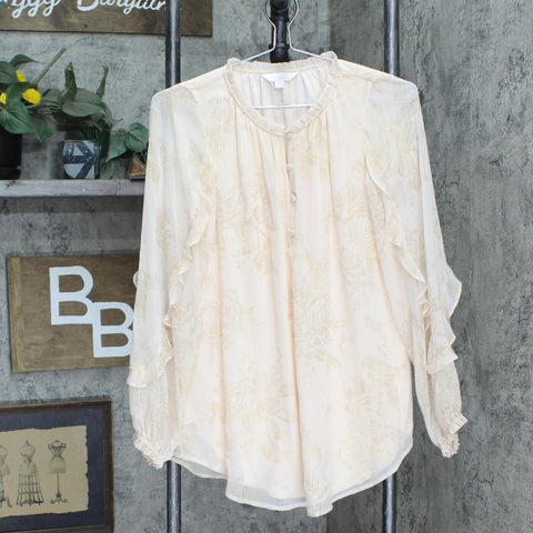 LC Lauren Conrad Womens Woven Long Sleeve Lurex Blouse Shirt Top Pink / Gold S