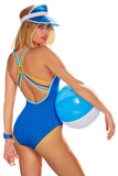 Becca Womens Open Back Crinkle Crush One Piece Swimsuit 121057 Ocean Blue S
