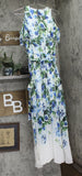 Colleen Lopez Womens Cold Shoulder Printed Maxi Dress Indigo Floral Blue L
