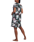 Miss Elaine Womens Short-Sleeve Floral Snap Front Nightgown Gown Black Floral M