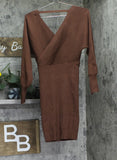 Rosie Harlow Surplice Neck Dolman Sleeve Ribbed Sweater Dress Capuccino Brown S