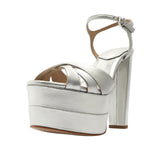 Schutz Keefa High Crossover High Heel Platform Sandals Prata Silver Gray 7.5B