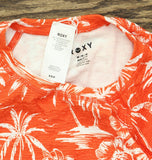 Roxy Cropped Rash Guard Short Sleeve UPF 50 Surf Top Red Orange Multi M
