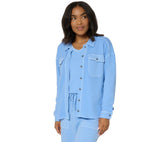 Anybody Womens Button Front Washed Waffle Knit Button Front Top French Blue M