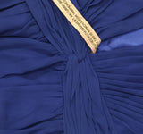Ieena by Mac Duggal Twist Sheer Long Sleeve Maxi Dress Gown Sapphire Blue 10