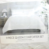 Hallmart Selina 9-Piece Comforter Bedding Set 95747 White / Silver Stripe Queen