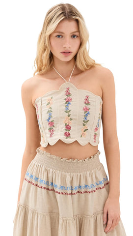 Agua Bendita Womens Serenity Linen Blend Crop Halter Top 17057 Blush Brown L