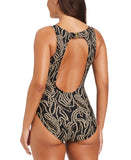 Beyond Control Womens Foil Me Once High-Neck One Piece Swimsuit Black Multi 6
