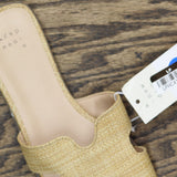 A New Day Womens Nina Raffia Wide Width H-Band Slide Sandals Beige Brown 7W