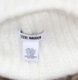 Steve Madden Womens Marled Knit Beanie Wool Blend Logo Natural Off White