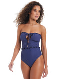 Bar III Womens Wave Solids Tie-Front One Piece Swimsuit Nautical Blue S