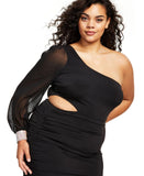 City Studios Womens Trendy Plus Size One-Shoulder Bodycon Dress Black 1X