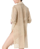 Carmen Marc Valvo Crochet Tunic Swim Cover Up Shirt Button Up Clay Brown XS