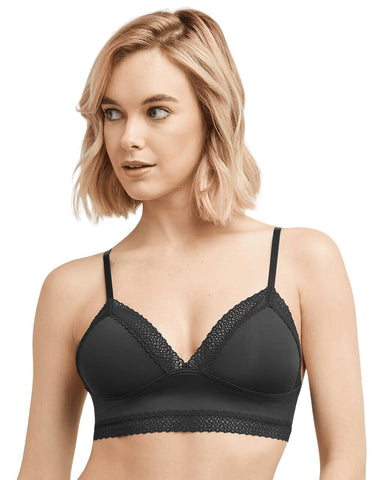 Maidenform Womens Lace Trim Triangle Rib Bralette Black 2XL