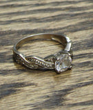 Twisted Woven Band Round Gemstone Engagement Evening Ring Silver Gray 8