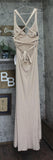 B Darlin Juniors Glitter-Knit Back-Tie V-Neck Gown Dress Nude Brown Gold 11/12