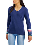 Tommy Hilfiger Womens Ivy Rainbow-Cuff V-Neck Sweater J1XSN375