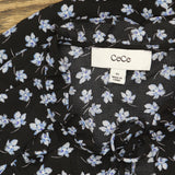 Cece Womens 3/4-Sleeve Tie Neck Floral Print Blouse 7033067 Rich Black XS