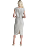DKNY Womens Draped-Back Extended-Shoulder Lurex Dress DD4JAE06 Cream Gray 10