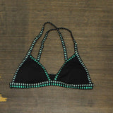 Victoria's Secret Womens Cross Back Textured Bikini Swim Top Black / Green L