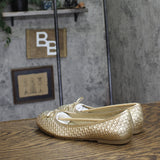 Reaction by Kenneth Cole Woven Bow Square Toe Dress Flats Gold Yellow 5.5M