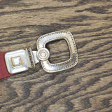 Chicos Womens Vintage Genuine Leather Ornate Buckle Belt Red M/L