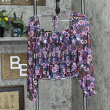 LC Lauren Conrad Womens Mesh Lined Blouse Shirt Top Purple Blue Multi S