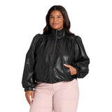 Universal Thread Faux Leather Gathered Waist Full Zip Bomber Jacket Black 3X