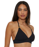 Becca Womens Modern Edge Textured Rib Halter Swim Bikini Top 543857 Black M