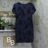 Connected Apparel Petite Square-Neck Flocked Sheath Dress Midnight Blue 8P