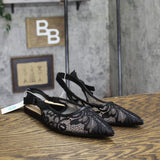 A New Day Womens London Lace Sling Back Bow Flats 94303528 Black 9.5M