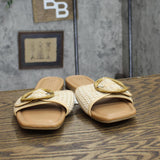A New Day Bennie Buckle Slide Sandals with Memory Foam Insole Beige Brown 11M