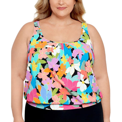 Swim Solutions Print Underwire Tankini Swim Top Floral Frenzy Multicolor 18W