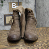 Born Womens Quinn Tassel Leather Mid-Calf Boots Taupe Distressed Brown 7M