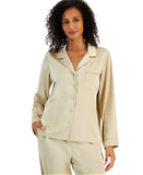 INC International Concepts Trim Satin Pajama Notched Shirt Top Safari Brown 2XL