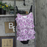 Swim Solutions Printed Tiered Fauxkini One-Piece Swimsuit Magenta Purple 16