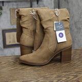 Universal Thread Junie Ruched Block Heel Boots 94568670 Tan Brown 6M