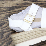 Dr. Scholl's Shoes Once Twice Espadrille Platform Wedge Sandal White Smooth 6M