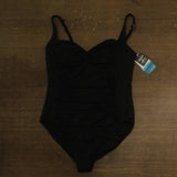 Swim Solutions Womens Twist-Bodice Tummy-Control Swimsuit Chevron Black 14