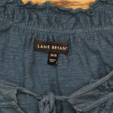 Lane Bryant Womens Plus Size Tie-Front V-Neck Blouse Shirt Top Blue Green 26/28