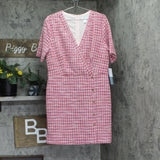 London Times Womens Houndstooth Faux-Wrap A-Line Dress T7764M Pink Multi 16