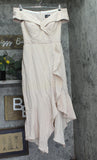 Xscape Asymmetric Off-The-Shoulder Ruffle Gown Dress Blush Pink 8