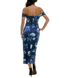 City Studios Womens Printed Off-the-Shoulder Midi Dress Navy Blue 13 / 14