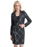 DKNY Embellished Plaid-Print Long-Sleeve Jacket Dress Pine Green / Multi 14