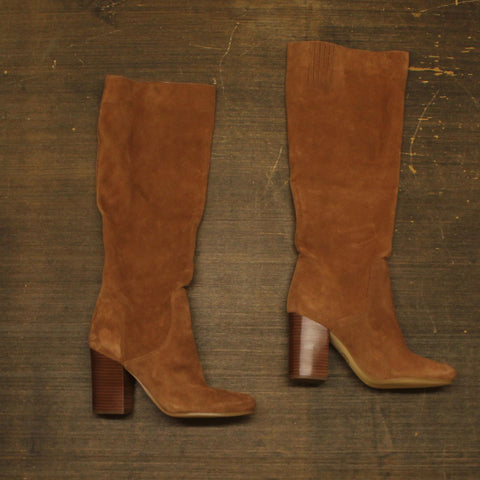 Michael Michael Kors Womens Leigh Suede Block Heel Dress Boots Luggage Brown 10M