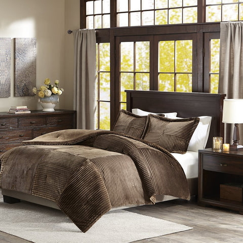 Madison Park Williams Corduroy Plush Comforter Mini Set Brown Full / Queen