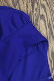Xscape Petite Scuba Crepe V Neck Ruffled Puff Sleeve Dress Gown Marine Blue 14P