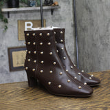 A New Day Wide Width Tigris Low-Shaft Studded Heeled Booties Dark Brown 7.5W