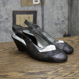 Bandolino Womens Vintage Sling Back Wedge Heels Dark Silver Gray 5.5M