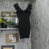 Siena Womens Ruffled V-Neck Ponte Bodycon Mini Dress SATP1725 Black 2